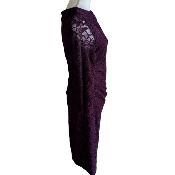 Taylor Womens Long Sleeve Cocktail Zip Detail Lace Sheath Dress Burgundy Sz 8 - Picture 6 of 11